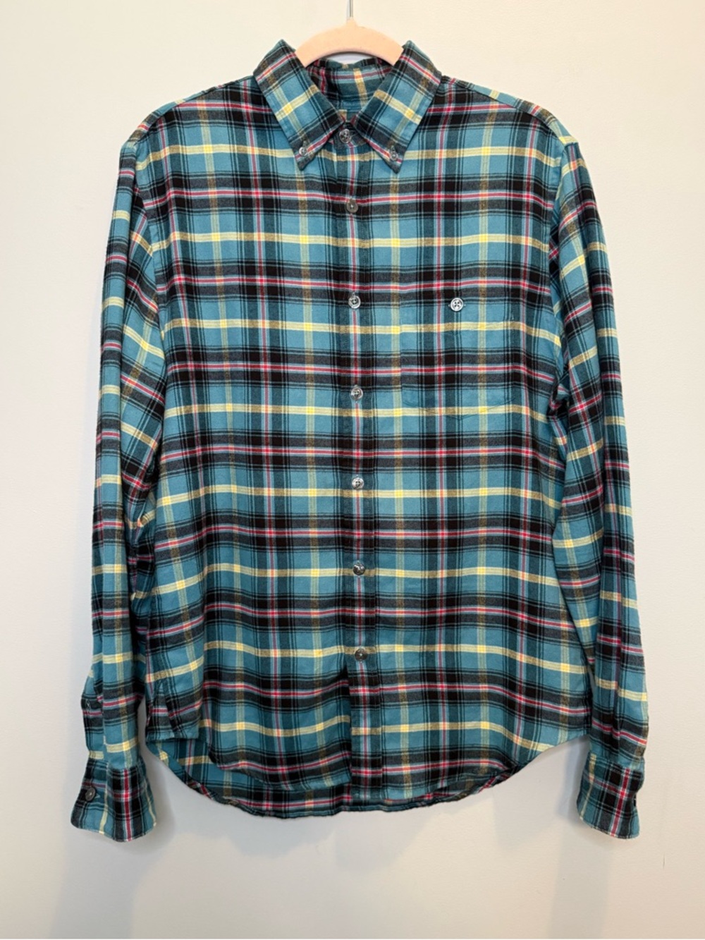 Todd Snyder Aqua Plaid Cotton Tencel Button Down Shirt Medium Made in Portugal